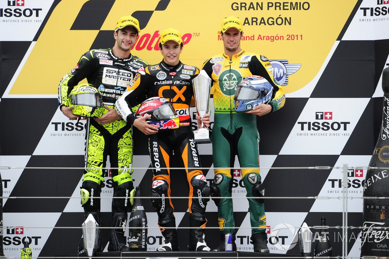 Podio: 1º Marc Márquez, 2º Andrea Iannone, 3º Simone Corsi