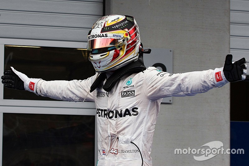 Race winner Lewis Hamilton, Mercedes AMG F1 W07 Hybrid celebrates in parc ferme