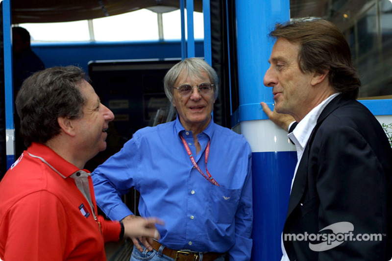 Discussion between Jean Todt, Bernie Ecclestone and Luca di Montezemolo