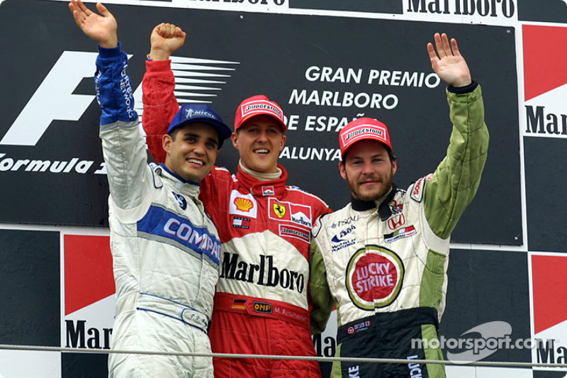 2001: 1. Michael Schumacher, 2. Juan Pablo Montoya, 3. Jacques Villeneuve