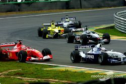 The move: Juan Pablo Montoya passing Michael Schumacher