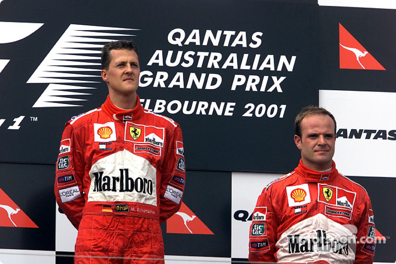 Michael Schumacher and Rubens Barrichello after a tragic race