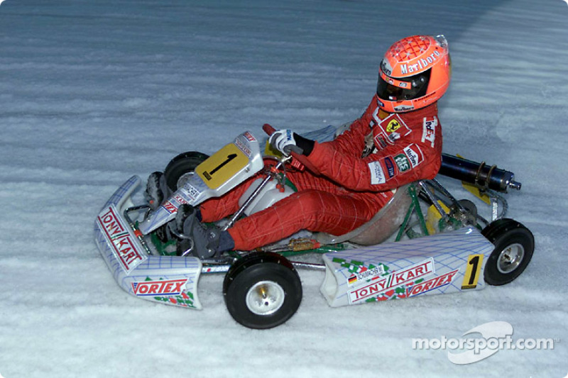 Michael Schumacher driving in the karting exhibition