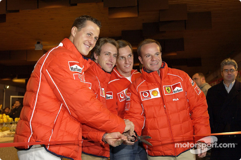 Opening ceremony: Michael Schumacher, Luca Badoer, Luciano Burti and Rubens Barrichello