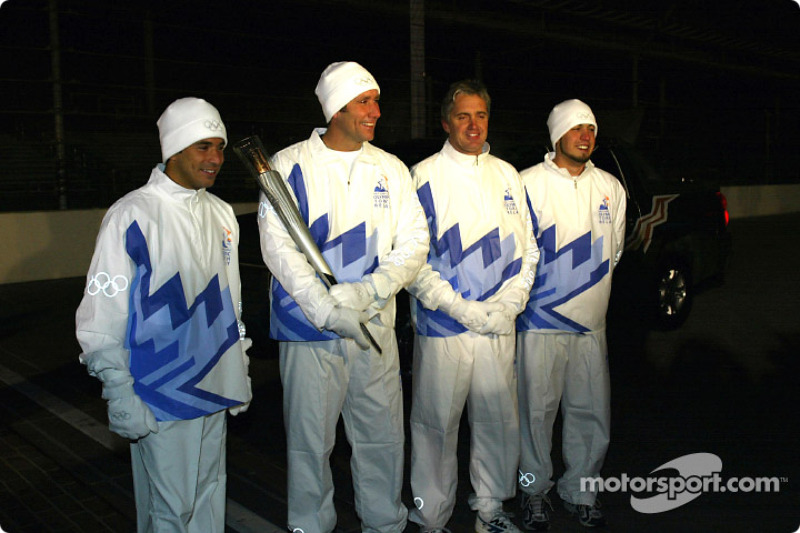 Helio Castroneves, Tony George, Eddie Cheever and Sam Hornish Jr.