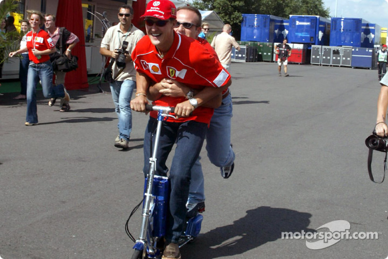 Michael Schumacher and Rubens Barrichello having fun