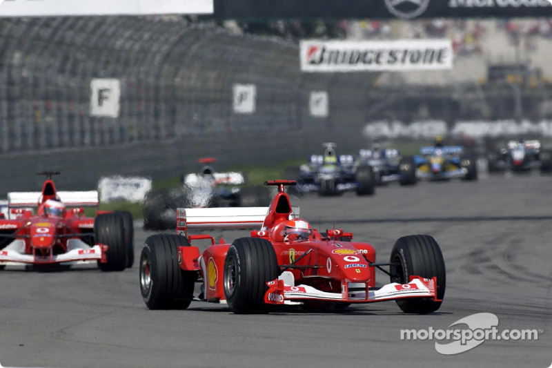 Michael Schumacher leads Rubens Barrichello