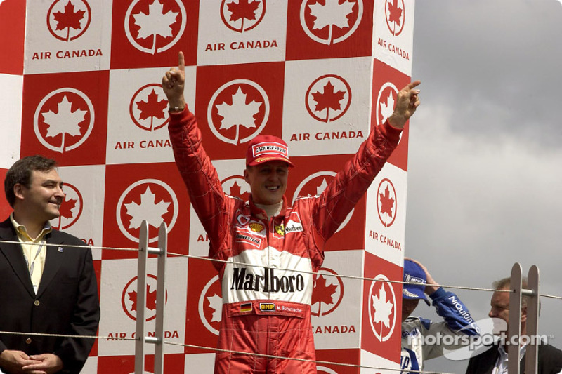 The podium: race winner Michael Schumacher