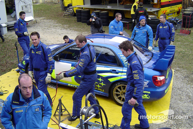 Subaru World Rally Team service area in Monte Carlo at Subaru World