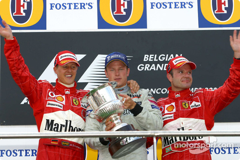 Podium: Sieger Kimi Räikkönen, 2. Michael Schumacher, 3. Rubens Barrichello