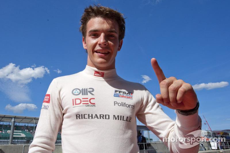 Jules Bianchi celebrates his pole position