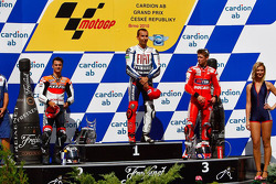 Podium: Sieger Jorge Lorenzo, Fiat Yamaha Team; 2. Dani Pedrosa, Repsol Honda Team; 3. Casey Stoner,