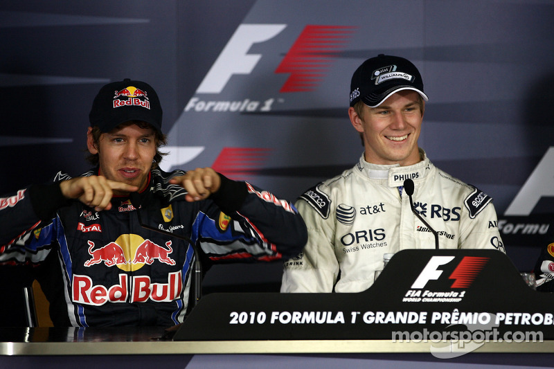 Прес-конференція: володар поулу Ніко Хюлькенберг, Williams F1 Team, та друге місце Себастьян Феттель, Red Bull Racing