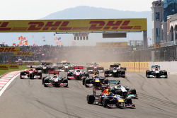 Sebastian Vettel, Red Bull Racing leads Nico Rosberg, Mercedes GP F1 Team, MGP W02