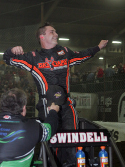Kevin Swindell celebrates winning the 26th Lucas Oil Chili Bowl