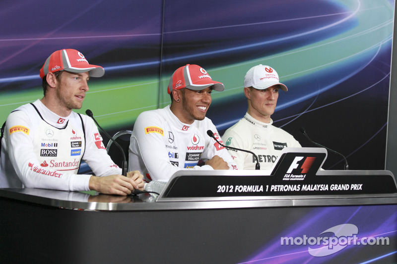 Michael Schumacher, Mercedes GP, Lewis Hamilton, Mclaren Mercedes y Jenson Button, Mclaren Mercedes
