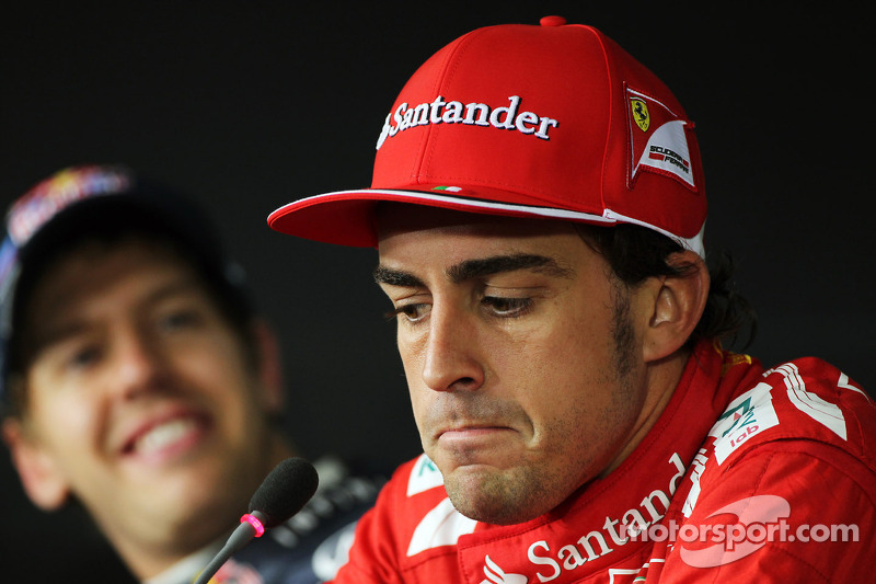 Pole sitter Fernando Alonso, Scuderia Ferrari and Sebastian Vettel, Red Bull Racing in the FIA Press Conference