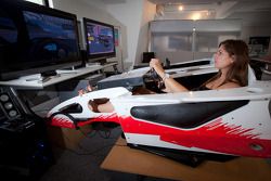 Cyndie Allemann in a racing simulator