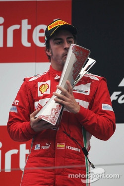 Fernando Alonso, Ferrari celebrates his second position on the podium