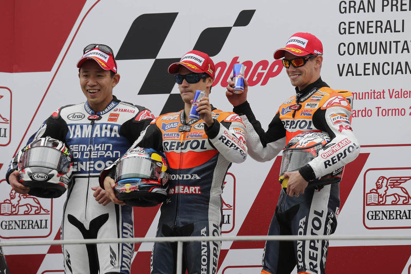 Podium: winner Dani Pedrosa, Repsol Honda Team, second place Katsuyuki Nakasuga, Yamaha Factory Raci