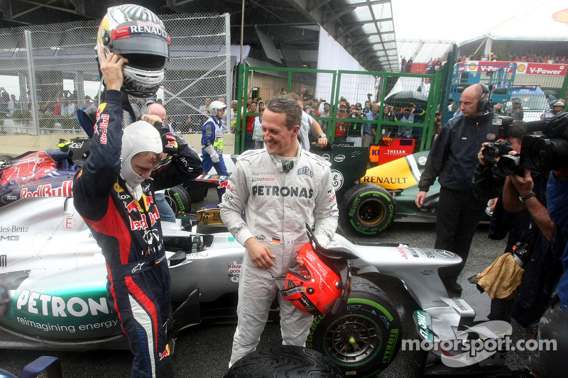 Sebastian Vettel, Red Bull Racing and Michael Schumacher, Mercedes GP