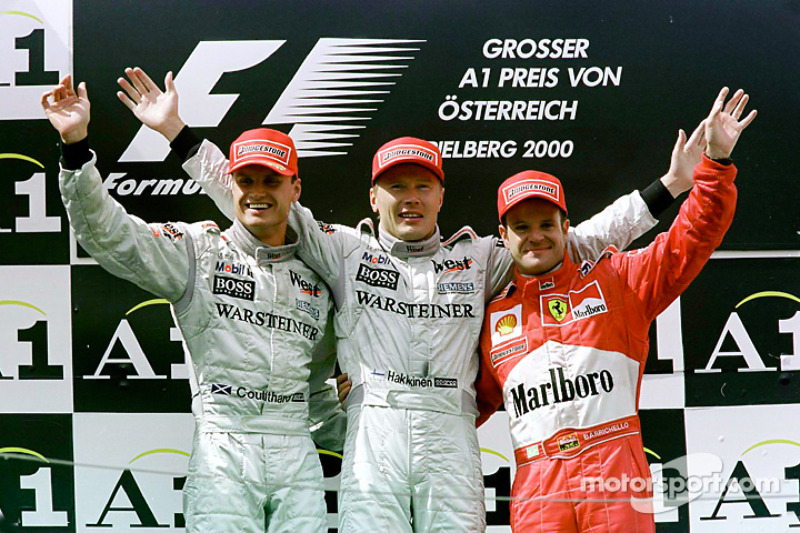 Podium: 1. Mika Hakkinen, 2. David Coulthard, 3. Rubens Barrichello