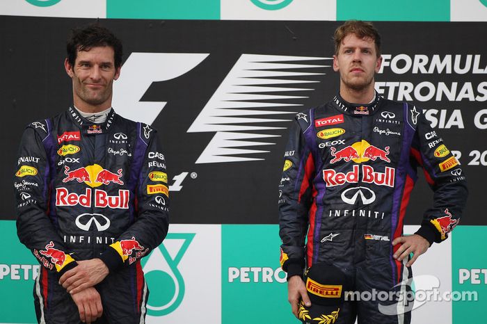 Podio: ganador de la carrera Sebastian Vettel, Red Bull Racing. Mark Webber, Red Bull Racing el segu