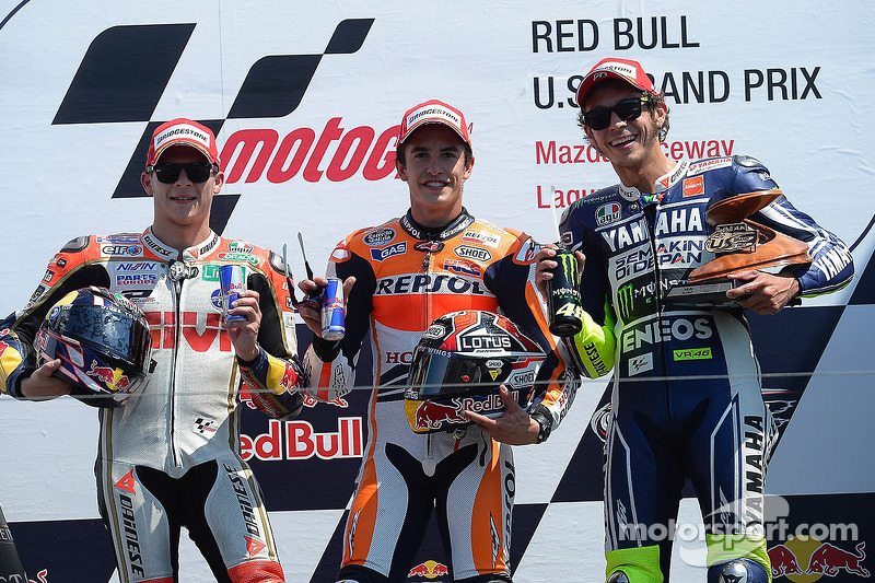 Race winner Marc Marquez, second place Stefan Bradl, third place Valentino Rossi