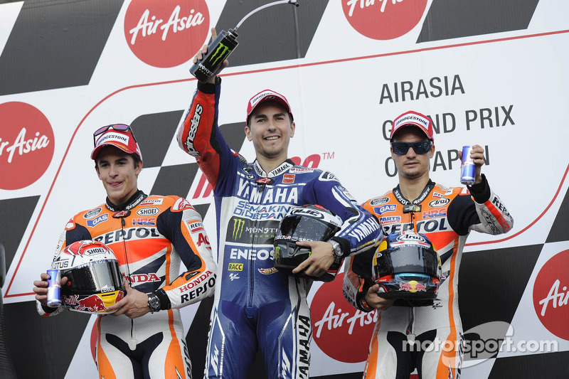 Podium: 1. Jorge Lorenzo, 2. Marc Marquez, 3. Dani Pedrosa