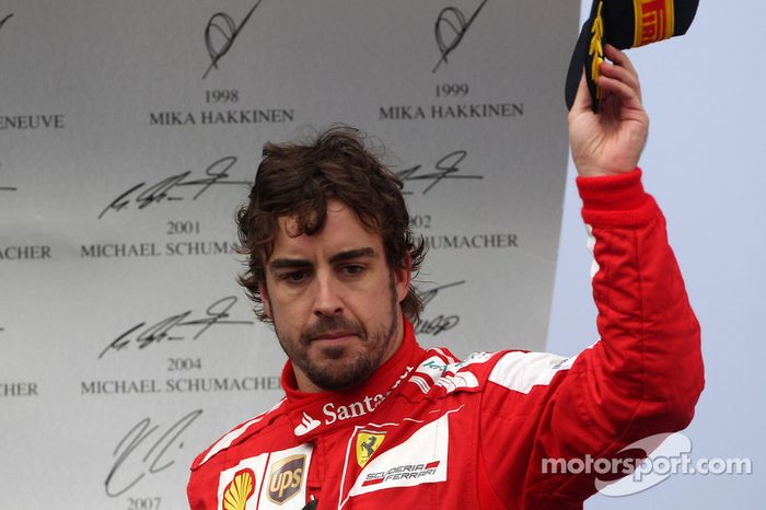Fernando Alonso, Ferrari celebrates his third position on the podium
