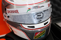 The helmet of Daniel Juncadella, Sahara Force India F1 Team Test and Reserve Driver with rain visor