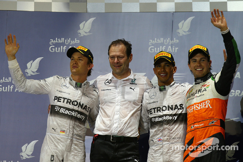 Lewis Hamilton (1er), Nico Rosberg (2e) et Sergio Pérez (3e)