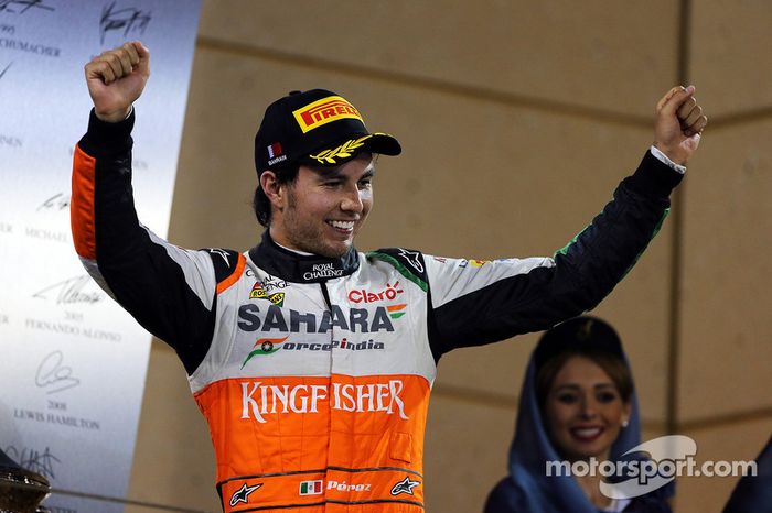 Sergio Pérez, Sahara Force India F1 celebra su tercer puesto en el podio