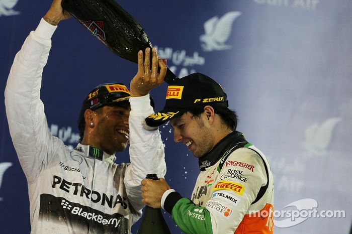 El podio, Mercedes AMG F1 celebra con el tercer puesto Sergio Pérez, Sahara Force India F1