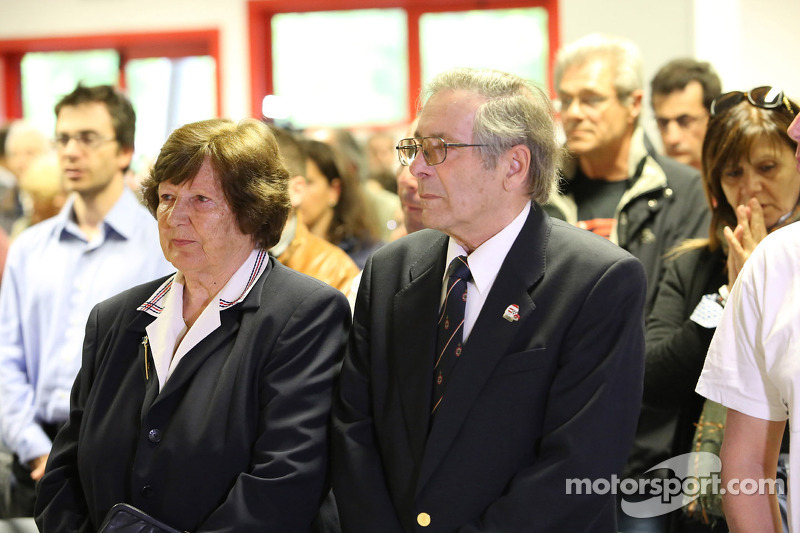 Mass in memory of Roland Ratzenberger and Ayrton Senna celebrated by Priest Sergio Mantovani, the chaplain of the drivers