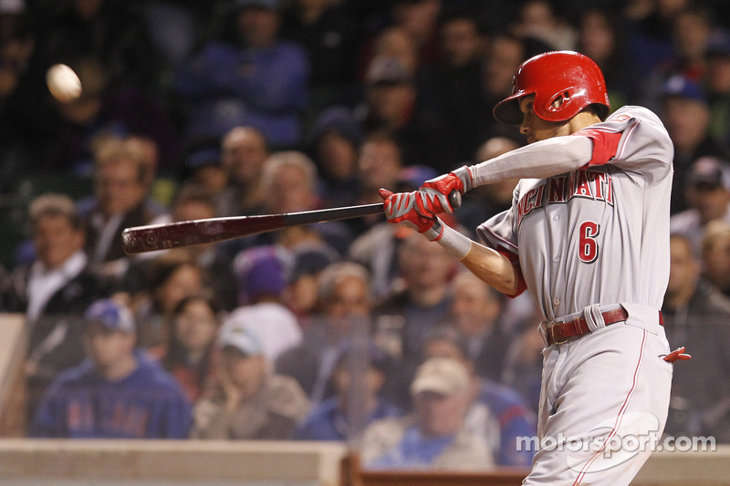 An action photo of the Cincinnati Reds vs. Chicago Cubs baseball game shot by Kurt Busch