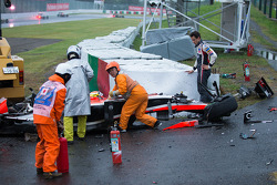 Adrian Sutil, Sauber F1 Team looks on as the safety team at work after the crash of Jules Bianchi, Marussia F1 Team