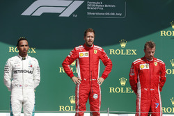 Podio: segundo lugar Lewis Hamilton, Mercedes-AMG F1, ganador de la carrera Sebastian Vettel, Ferrari y tercer lugar Kimi Raikkonen, Ferrari