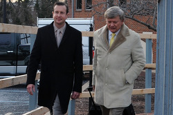 Kurt Busch and Rusty Hardin leave the Kent County family courthouse after a hearing regarding assault charges filed by then girlfriend Patricia Driscoll