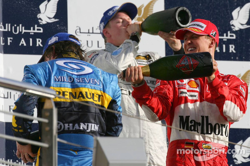 Podio: Fernando Alonso, Michael Schumacher y Kimi Raikkonen