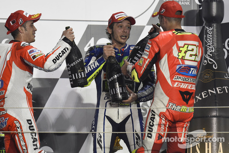 2015: 1. Valentino Rossi, 2. Andrea Dovizioso, 3. Andrea Iannone