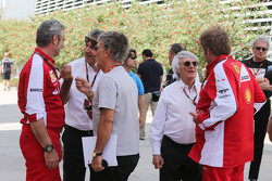 Maurizio Arrivabene, Ferrari Team Principal with Pasquale Lattuneddu of the FOM and Eddie Jordan, BBC Television Pundit and Bernie Ecclestone and Gino Rosato, Ferrari