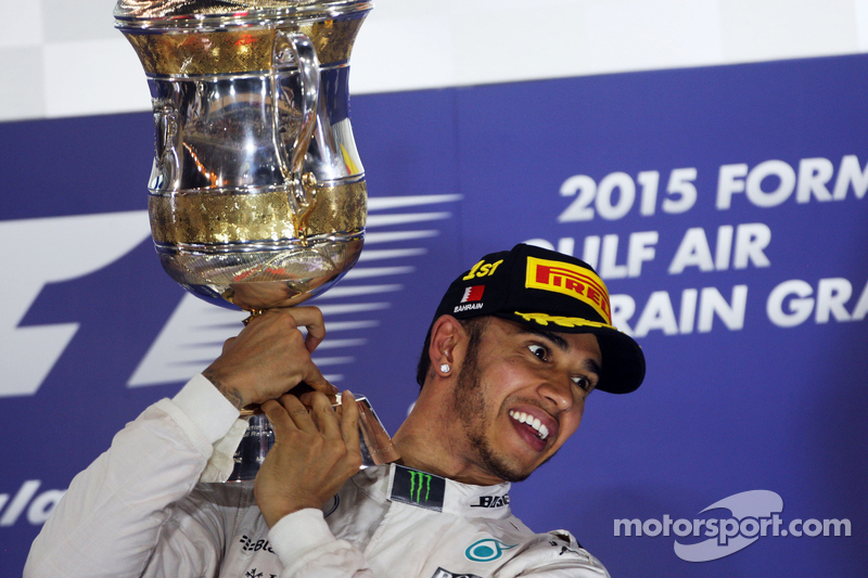 Race winner Lewis Hamilton, Mercedes AMG F1 celebrates on the podium