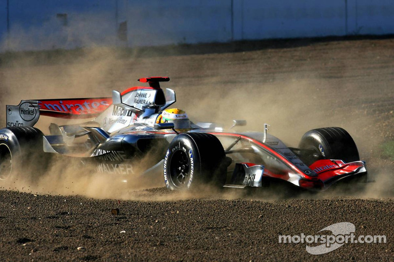 Lewis Hamilton after spinning off the circuit