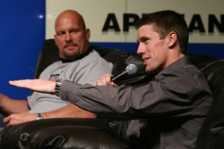 Carl Edwards speaks to the fans as WWE wrestler
