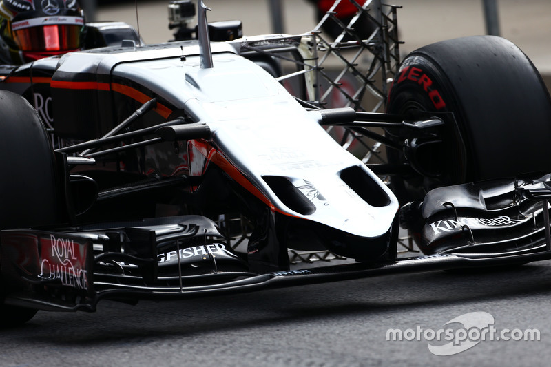 L'aileron avant de la Sahara Force India F1 VJM08 de Pascal Wehrlein