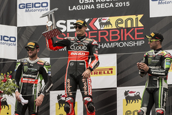 Подіум: переможець гонки Чаз Девіс, Ducati Team, друге місце Том Сайкс, Kawasaki Racing, третє місце
