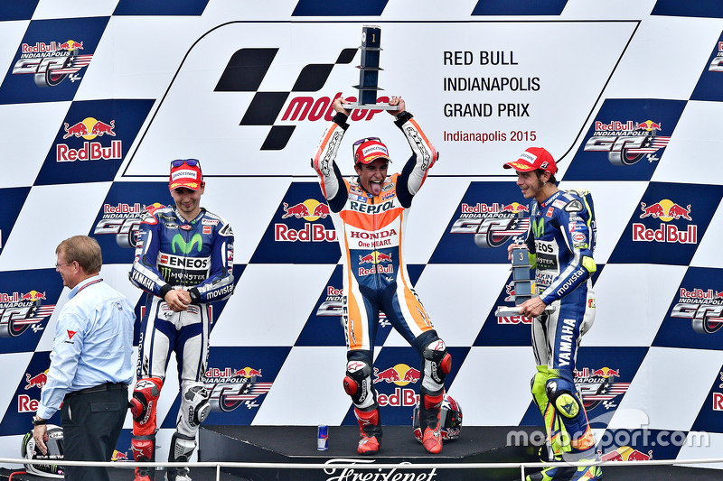 Podio: vincitore Marc Marquez, Repsol Honda Team, secondo Jorge Lorenzo, Yamaha Factory Racing, terz