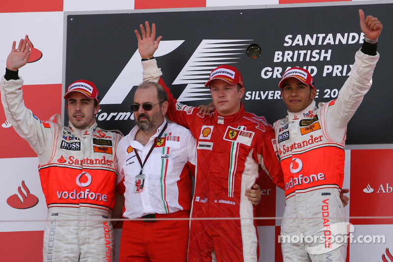 2007: 1. Kimi Räikkönen, 2. Fernando Alonso, 3. Lewis Hamilton