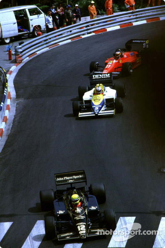 Ayrton Senna vor Nigel Mansell und Michele Alboreto